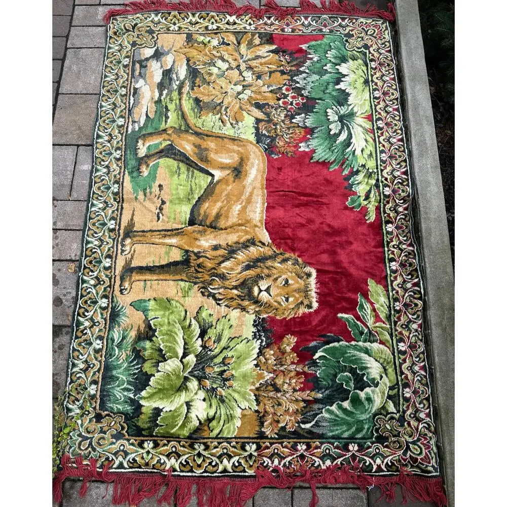 Vintage Tapestry Wall Hanging lion 1970's  boho retro decor animals 70x48”